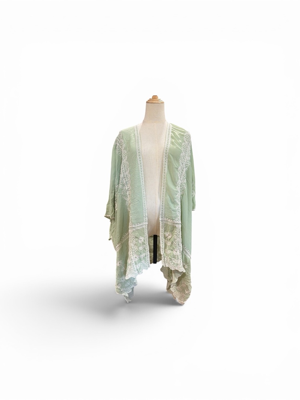 Origami Light Green Lace-Trim Kimono Cardigan